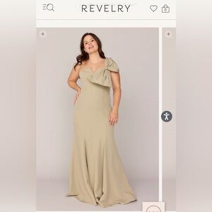 Revelry Faye Crepe Dress, One-Shoulder Silver Sage Dress with Bow